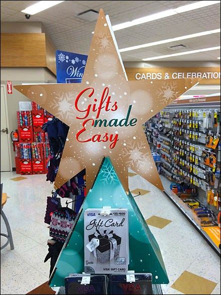 gift cards gifts ways display visa holiday merchandise corrugated tree fixturescloseup cps buttons gifting